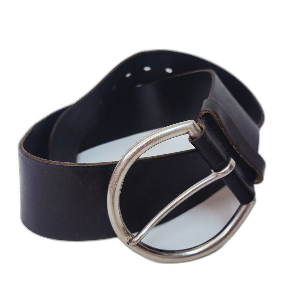 Caterina Lucchi Black Genuine Leather Wide Belt Italy Silver Buckle Size 90
